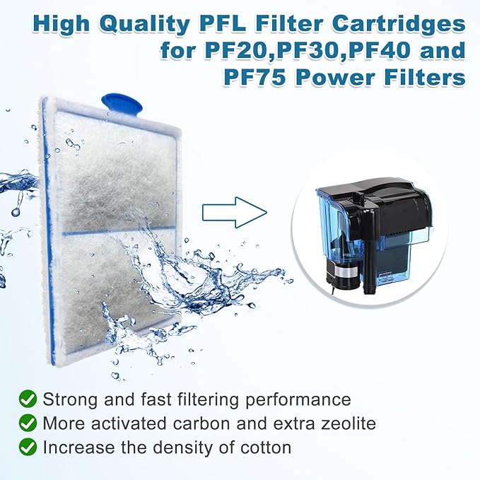 driamor 8 Pack Fish Tank Filter Cartridges for PF-L Power Filter, Large Carbon Aquarium Filter Cartridge Replacement Compatible with PF20, PF30, PF40 and PF75 Power Filters