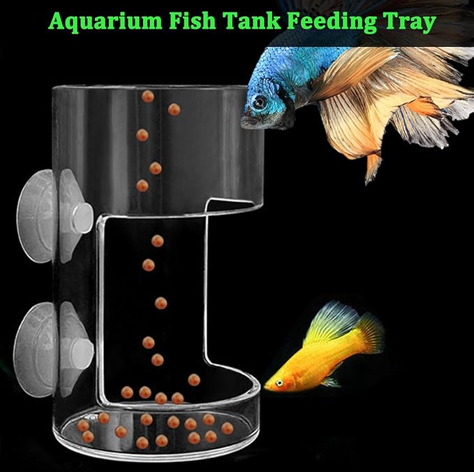 2 Pcs Fish Tank Feeding Tray with Suction Cup, Acrylic Feeding Tube Fish Food Holder, Automatic Fishing Feeder Aquarium Tank Divider Supplies, Breeder Box for Aquarium Accessories (Mix)