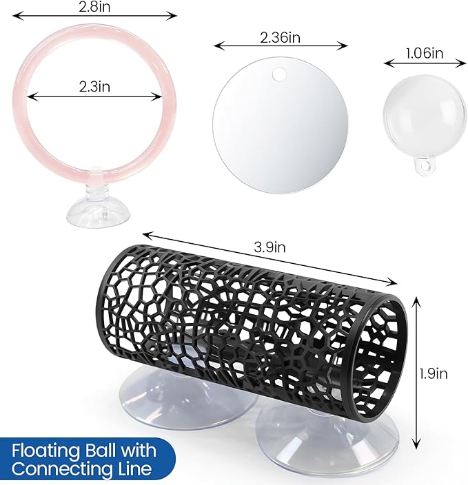 Betta Fish Toys, 1 Betta Fish Tunnel Hammock, 1 Fish Mirror with Floating Ball & 2 Exercise Training Ring Toys, Betta Fish Tank Accessories