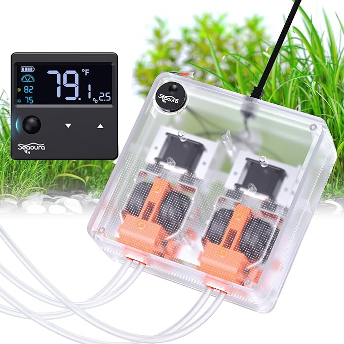SEAOURA Aquarium Digital Thermometer with Adjustable Aquarium Air Pump