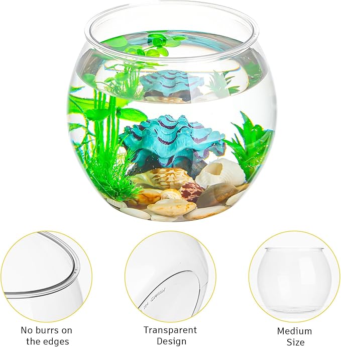 Balacoo Plastic Fish Bowl, Wide Round Terrarium, Unbreakable, Transparent, 24.5cm (LxWxH), for Fish, Home Decoration