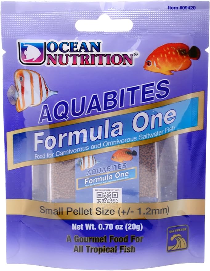 Ocean Nutrition Fish Food Formula One Aquabites for Saltwater Fish - High Protein (40%) Tropical Fish Food, Container Easy Feeding, Fish Food Flakes Alternative, 0.7 oz (20 g), Small Pellet