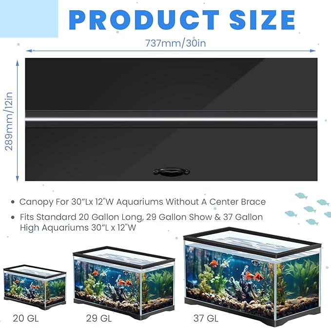 Sieral Aquarium Polycarbonate Canopy Set 29 x 11.38 x 0.12 Inch for 20/29/37 Gallon Without Center Brace Aquariums Cover Fish Tank Lid with a Hook Knife, Black