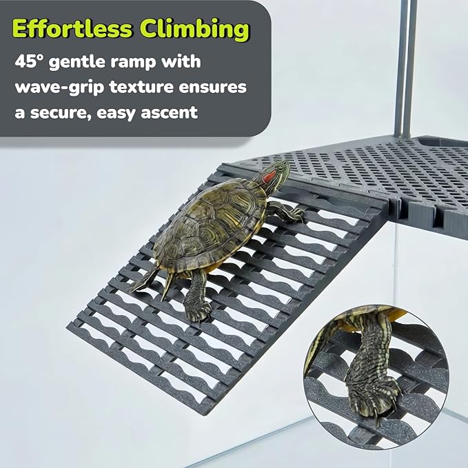 SolidForm Hanging Turtle Basking Platform with Built-in Food Tray, Zero Zip-Tied, Non-Slip Ramp Terrace, Resting Turtles Dock, for 20–75 Gallon Aquariums Frog Turtle Turtle Tank Accessories
