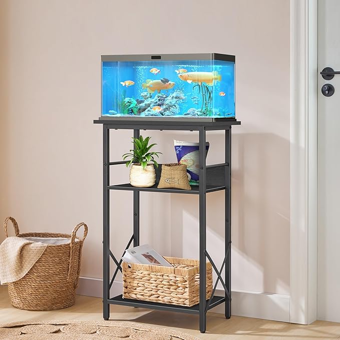HOOBRO 10 Gallon Aquarium Stand, 3-Tier Fish Tank Stand with Storage, Reptile Turtle Tank Stand with Metal Frame, 20.5" L x 11" W , Black BB52FT01