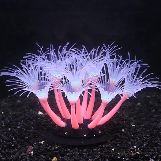 Artificial Flowers Soft Silica Gel Moves Naturally with Water Flow, Aquarium Decorations Glow in The Dark, Glowing Coral Ornaments for Fish Tank Decorations (Pink, Sunflower)