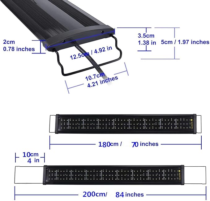 Upgraded Aquarium Light LED Full Spectrum 72-84 inch Foldable Adjustable Hood Lamp for Freshwater Marine Plant 180-210 cm Multi-Color Decorations Fish Tank Light