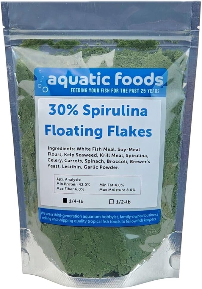 30% Spirulina Premium Flakes for African Cichlids, All Central and South American Cichlids, Koi, Pond Fish, All Community Tropical Fish...WL…1/4-lb Foil Pouch Bag
