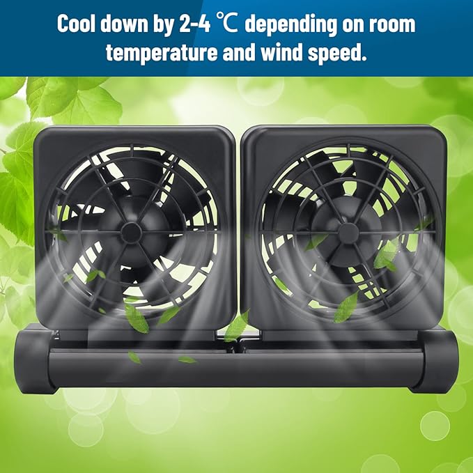 Aquarium Fan 2 3 4 Heads, Aquarium Chillers Cooling Fan Adjustable Fish Tank Cooling Fan with 2 Wind Speed Fan for Water Tank, Aquarium Tank Chiller (2 Head)