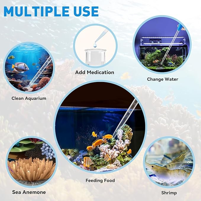 50ml Aquarium Coral Fish Feeder, 27.7IN Extra Long Turkey Baster for Aquarium Siphon for Fish Tank Water Changer, Aquarium Cleaning Tools, Blue