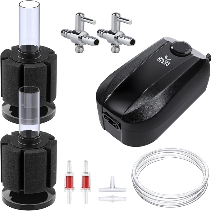 Pawfly Aquarium Air Pump, Fish Tank Air Pump, Quiet Adjustable Oxygen Pump with Mini Sponge Filter, Airline Tubing & Accessories, for 5-200 Gallon Fish Tank