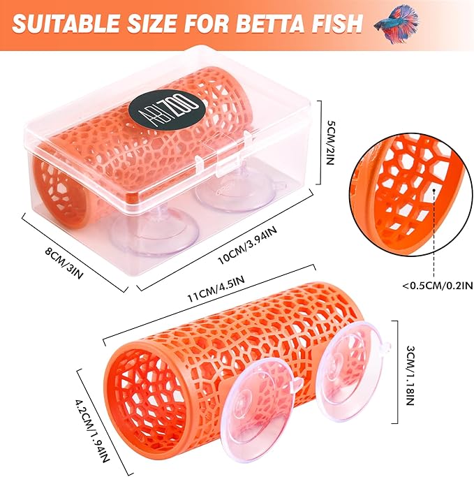 Abizoo Betta Tunnel Aquarium Cave Orange Hollow Coral Design, Betta Fish Toys Aquarium Ornament for Small Fish Shrimp Habitat Smooth Hammock Hideout Halloween Tank Decoration