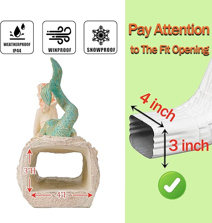 Teaeeno Mermaid Statue Faux Log Fish Cave, Predator Control and Decorative Shelter for Koi and Fish, Ponds, Aquariums, and Terrariums, Mermaid Statue Decor