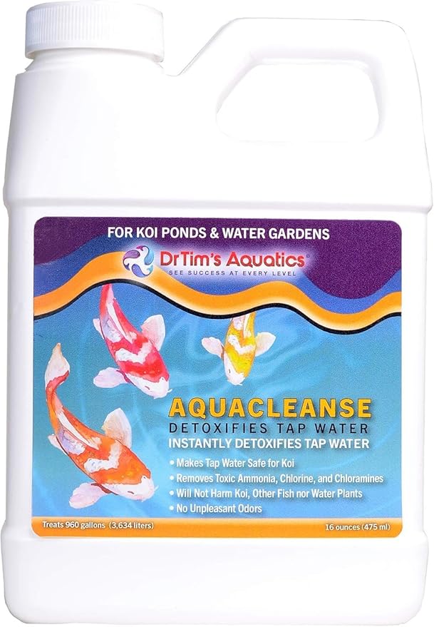 DrTim’s Aquatics AquaCleanse for Koi Aquariums – 16 oz – Tap Water Detoxifier, Dechlorinator & Ammonia Reducer for New and Cycled Fish Tanks
