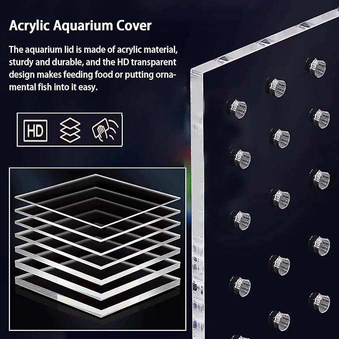 Acrylic Aquarium Anti-Jumping Lid Cover with Feeding Ventilation Hole, Clear Custom Fish Tank Top Cover Acrylic Grid Panel, for Aquarium Home