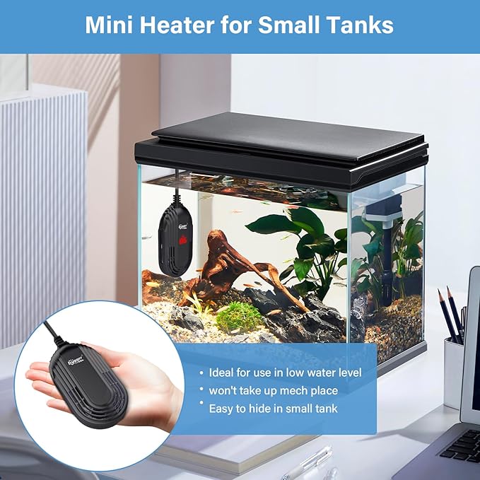 hygger Small Aquarium Heater, 25W Submersible Betta Fish Tank Heater with Adjustable Temperature External Controller, Turtle Heater with LED Display for up to 5 Gallon Tanks