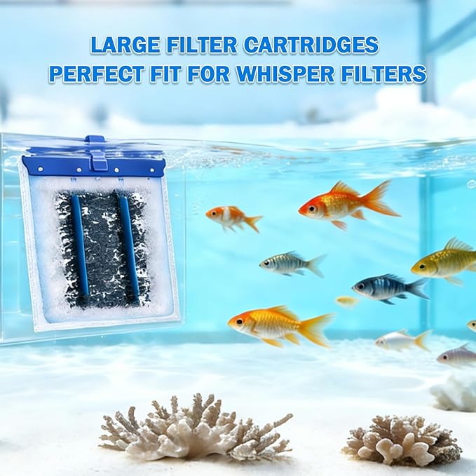 12-Pack Large Aquarium Filter Cartridges, Compatible with Whisper Bio-Bag & Power Filters 20i/40i/IQ20-60/PF20-60 (200/350 Models), for Clear & Healthy Tank Water