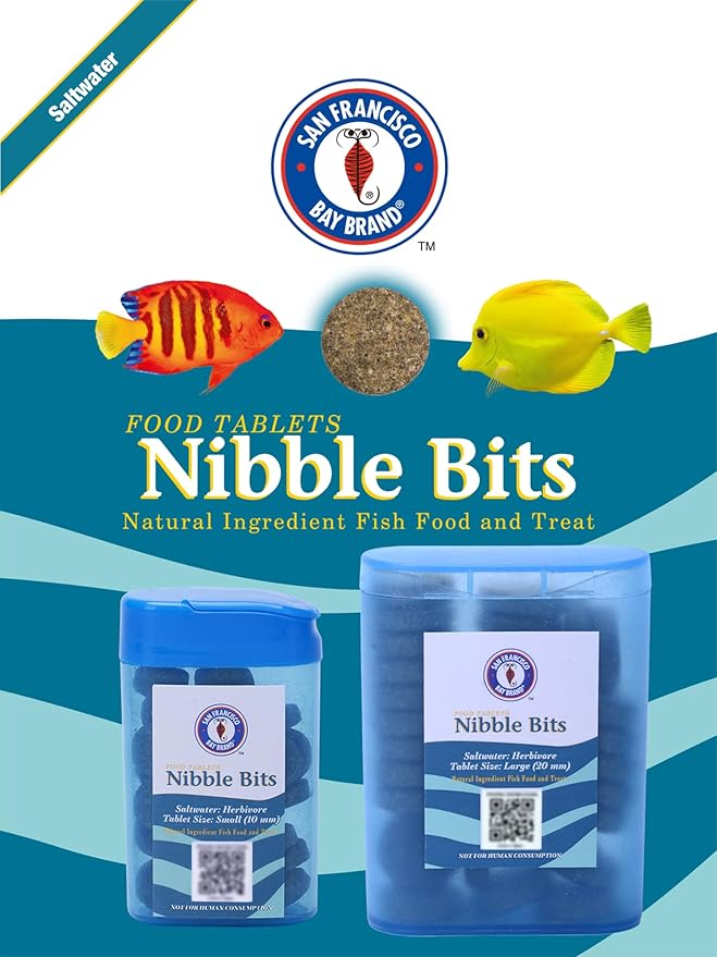 San Francisco Bay Brand Food Tablets Nibble Bits - All-Natural Fish Food for Saltwater Herbivore, Tangs, Rabbitfish, Angels, Clownfish, Parrotfish - 2.1 oz (60g), Large Tablets