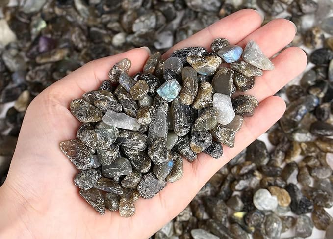 LAIDANLA Labradorite Crushed Stone Crystal Chips Bulk Natural Gemstones Healing Reiki Crystals Mini Quartz Vase Filler Aquarium Gravel 100g