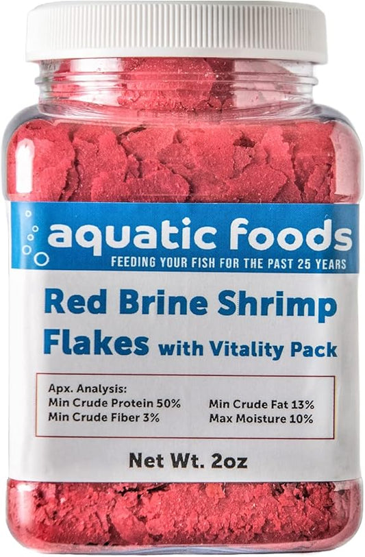Red Brine Shrimp Color Enhancing Flakes with Vitamin Vitality Pack, Premium Zeigler Flakes…2oz Small Jar