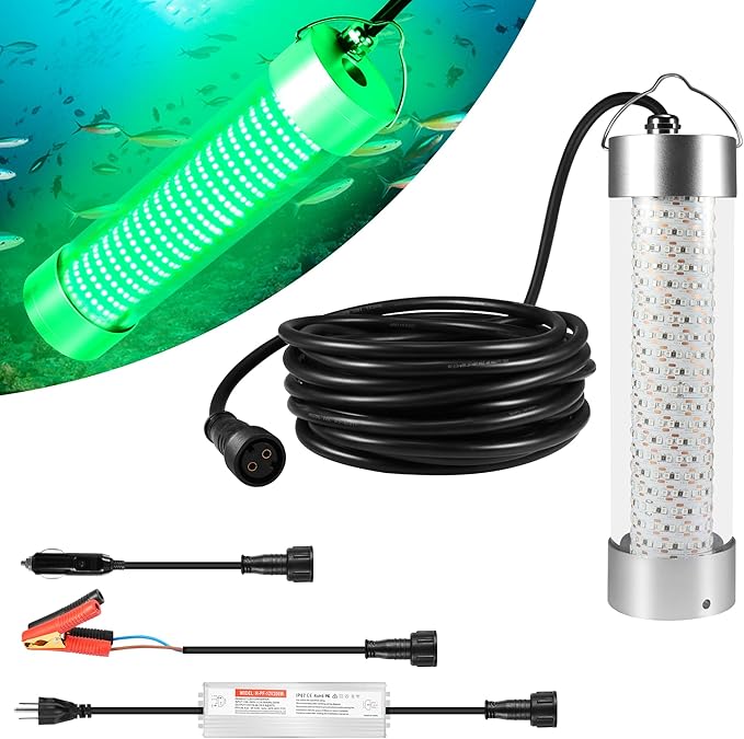 HUSUKU LED Underwater Fishing Light, Green Night Fishing Finder Attractor, IP68 Submersible Boat Lamp for Snook Crappie Squid Shrimp