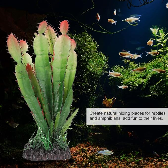 GLOGLOW Reptile Terrarium Plants 5x5.5x15cm Plastic Artificial Plants for Vivarium Landscaping Decor, 83g Lightweight, for Tortoises Lizards Geckos Bearded Dragons Desert Habitats