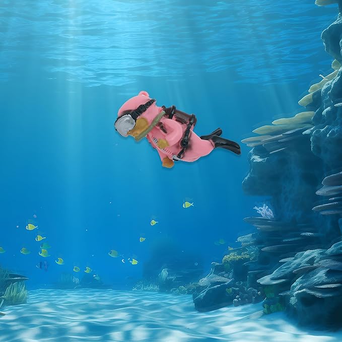 Diver Aquarium Decorations, Floating Diver Fish Tank Decorations, Floating Cartoon Diver Decor, Fun Floating Fish Decoration, PVC Diver Decoration, Pink, 1 Set