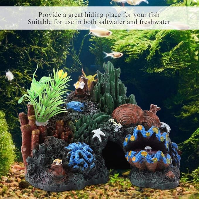 Aquarium CoralCave Decor Colorful Artificial Resin Cave Marine Fish Ornament Mountain View Landscape