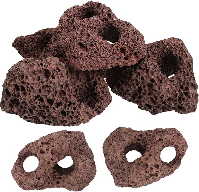 IMIKEYA 6Pcs Lava Rock Aquarium Decor: Natural Volcanic Stones for Fish Tank Landscape Porous Aquarium Rocks for Aquascaping, Terrarium Landscaping