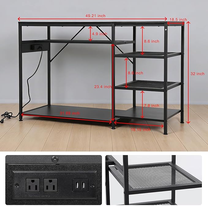 FAHKNS 55 75 Gallon Aquarium Stand Heavy Duty 1200lbs Capacity, Black Steel Frame Fish Tank Stand with Electrical Outlet & USB, Storage Cabinet for Large 49 Inch Aquariums