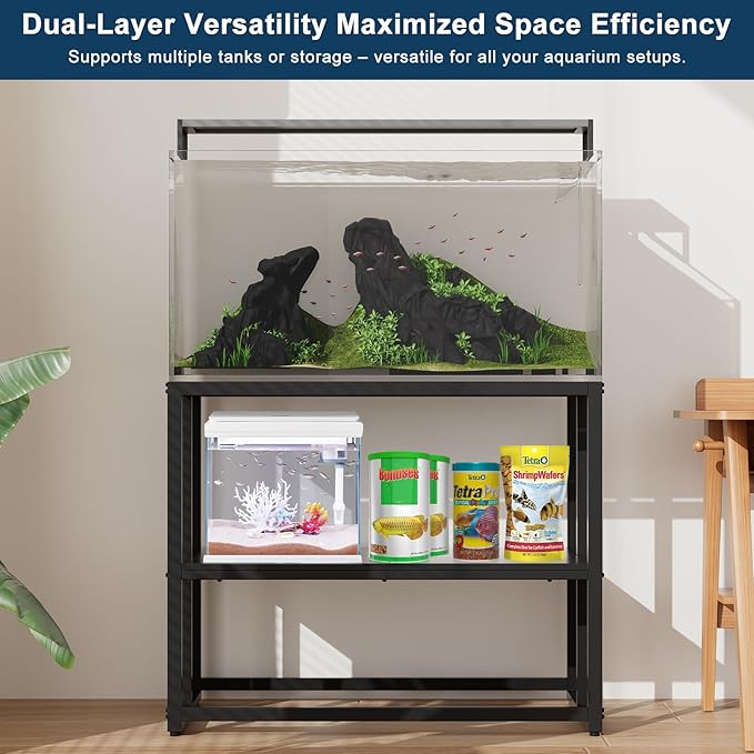 Urban Deco 40 Gallon Fish Tank Stand 660LBS Capacity For Aquarium Stand Metal Fish Tank Stand 36.6"x18.5"x30" Dual-Layer Design Terrarium Stand Ideal for Home and Office, Black