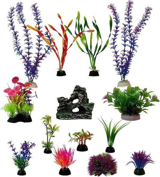 Fish Tank Artificial Plastic Plants Decorations Goldfish Betta Cave Rock Hideout Fish Bowl Ornaments Plants Colorful Vivid Aquarium Small Large Artificial Plants Seaweed Sets Aquarium Decor