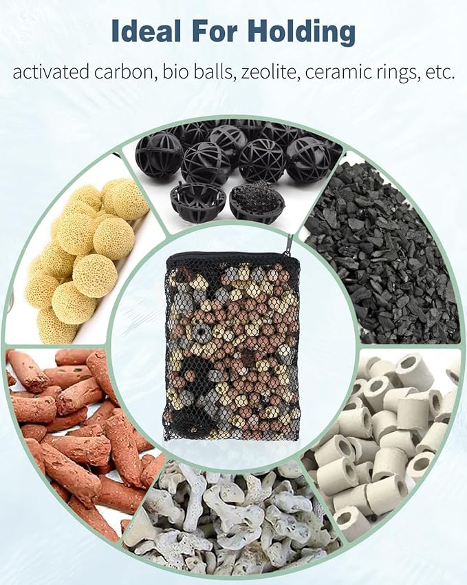 Pawfly 8 Pcs Aquarium Filter Media Bags, Fish Tank Coarse Mesh Bag with Plastic Zipper Soft Aquarium Mesh Bag for Activated Carbon, Bio Filter Balls, Filter Stones, Ceramic Rings(8" x 5.5")
