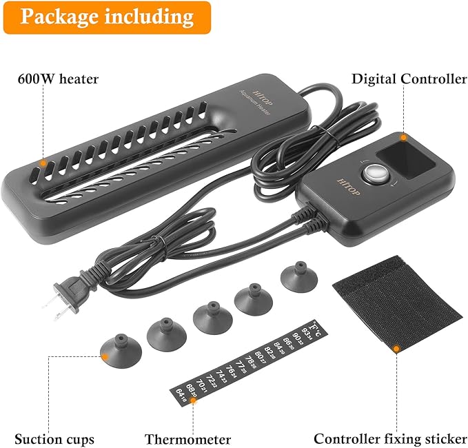 HITOP 600W Digital Submersible Aquarium Heater: Large Fish Tank Heater with Intelligent Temp Control Device, Titanium Aquarium Heater for Freshwater/seawater for 75-150Gal Tank