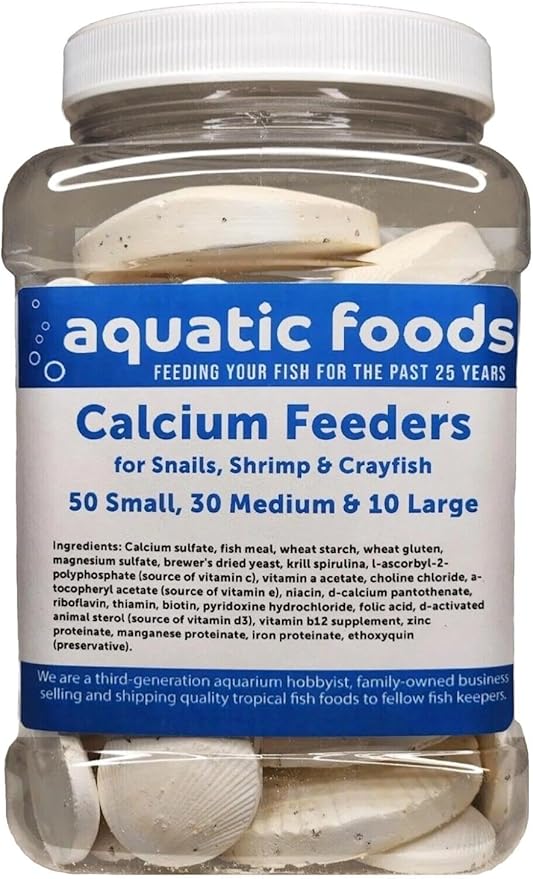 Calcium Feeder Disks for Shrimp, Snails, Crabs, Crayfish, Hermit Crabs and All Tropical Fish, 90 Count Jar of Small & Medium & Large Feeder Disks