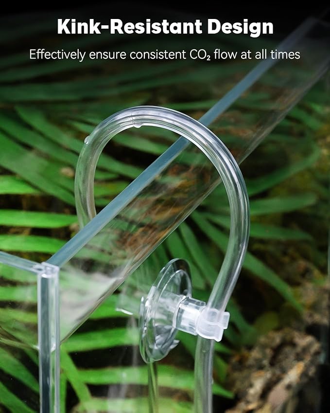 Pawfly 16 ft. Aquarium CO2 Proof Tubing Standard 3/16" Airline Tubing for Aquarium CO2 System Clear Aquarium CO2 Tubing Flexible Kink-Resistant PU Air Tubing with Suction Cups and Connectors