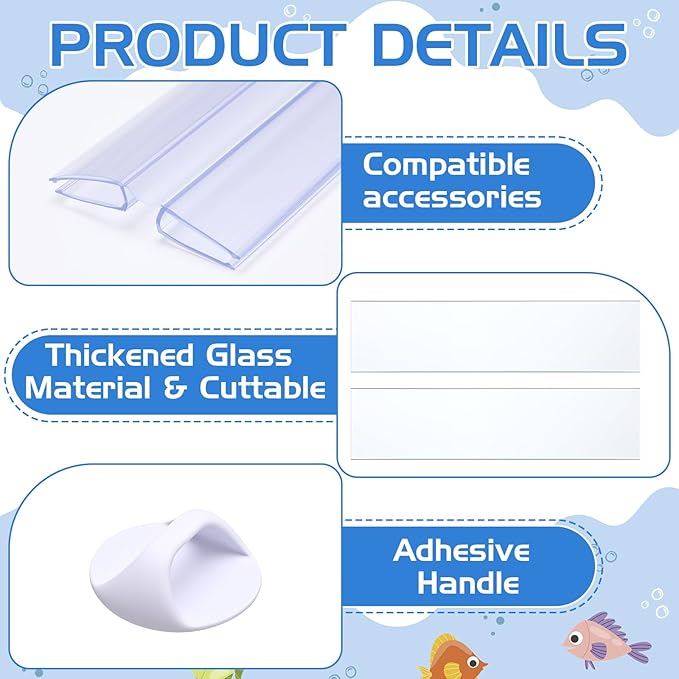 Sawysine 2 Set Aquarium Glass Canopy 19.33" x 9.65" x 0.12" Aquarium Fish Tank Lid 10 Gallon Canopy Cover with Center Brace for Fish, Clear