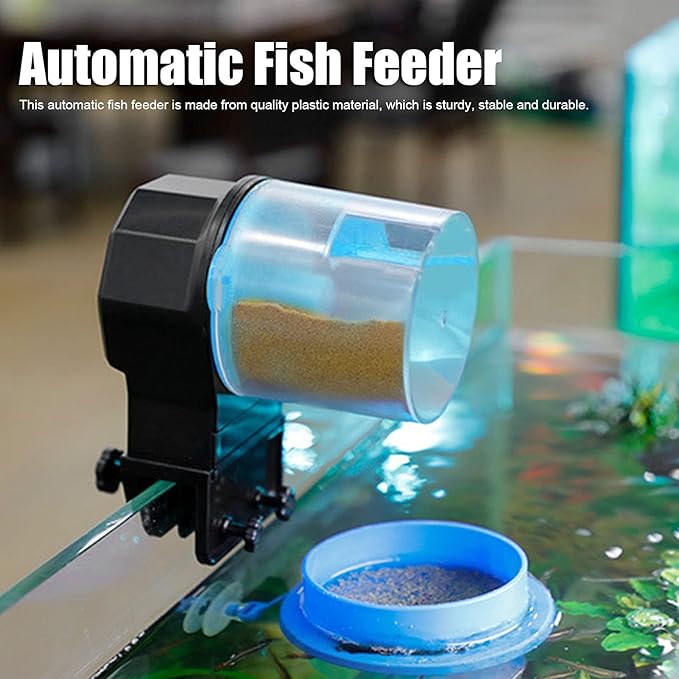 Automatic Fish Feeder, Aquarium Fish Feeder Dry Gr N Easy Installation Flexible Convenient Aquarium Food Feeder for Fish (Blue)