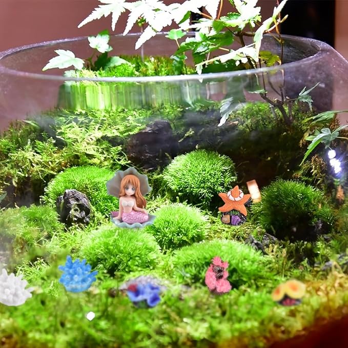 Micro Landscape Decor Coral 13PCS, Fake Coral Ornament Resin Mini Corals Starfish Shell Mermaid Miniature Corals Figurines for Aquarium Tank Decorations Miniature Moss Landscape DIY