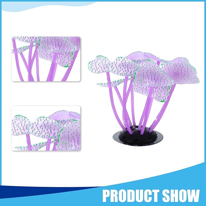 Soft Silicone Glowing Mushroom Coral, Fluorescence Aquatic Artificial Coral for Aquarium (Purple)