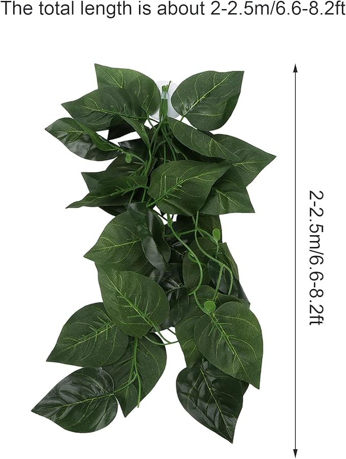 Pssopp Lifelike Plant Decorative Hanging Silk Terrarium Plant with Suction Cup for Reptile Rainforest Box Aquarium Landscape(NFF‑82)