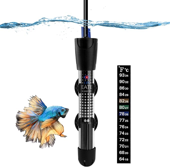 DOMICA 50W Adjustable Aquarium Heater, Submersible Water Heater for Small Fish Tank (8-16 gallons) with Free Thermometer Sticker