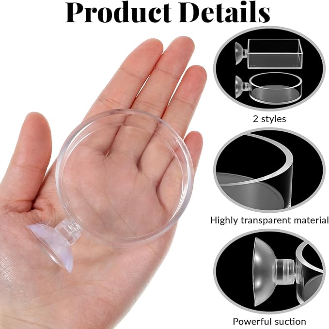 2Pcs Shrimp Feeding Dish, Aquarium Feeding Dish with Suction Cup Acrylic Fish Food Feeder for Freshwater and Saltwater Tanks Round and Square