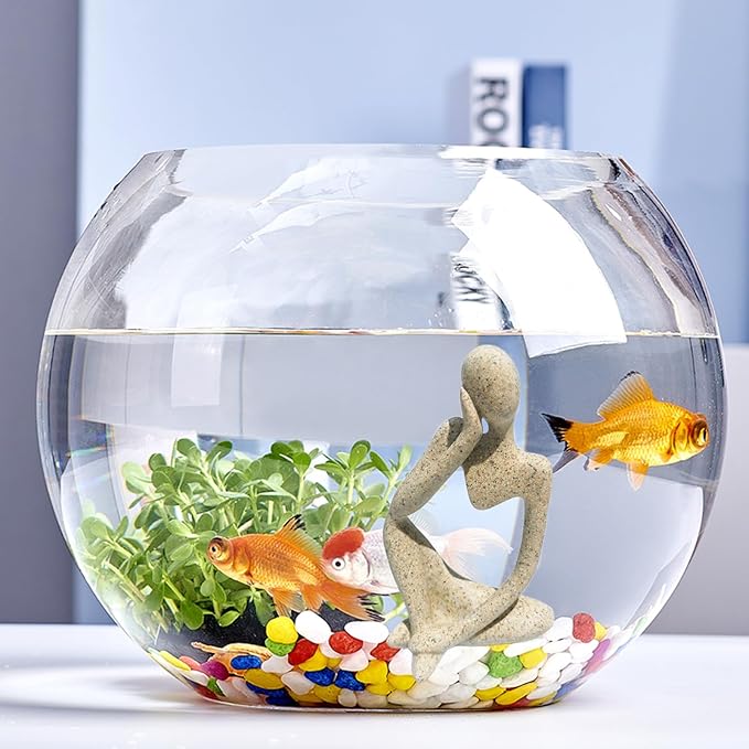 Sandstone Meditating Statue Fish Tank Decorations Betta Fish Aquarium Ornaments Small Thinker Statue Decorative Accessories for Underwater Landscaping Home Garden Décor