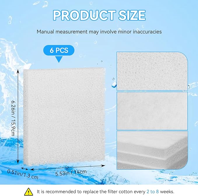 Magluv C4 Poly Foam Pad Fit for Fluval C4 Power Filter White Filter Foam Aquarium Filter Pad Media Replacement, 6-Pack (C4)