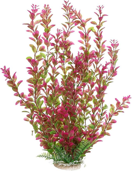 18 Inch Artificial Aquarium Plants, Red Rhodo Plastic Fish Tank Decorations, Safe for Freshwater & Saltwater, Non-Toxic Stone Base Ornament for Betta Fish Tank
