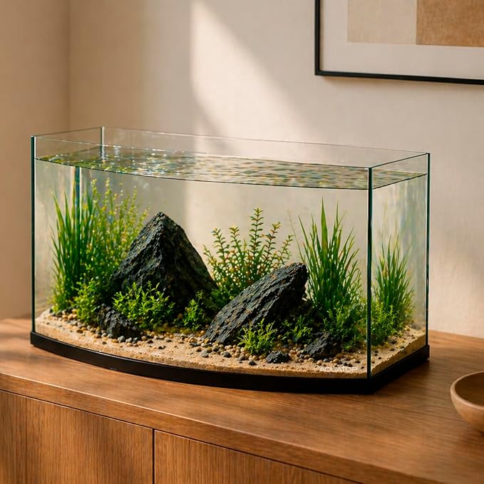 Aquatop EuroStyle Bowfront - 8.7-Gallon Nano Semi-Circle Glass Aquarium, Safe for Freshwater & Saltwater, Desktop Fish Tank, Panoramic Tank, ES-18