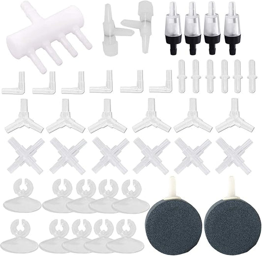 Y-Axis 49 Pcs Aquarium Air Pump Accessories with Airline Connectors, Airline Splitters, Bubble Stones, Check Valves and Suction Cups for 3/16 '' Fish Tank Pond Airline