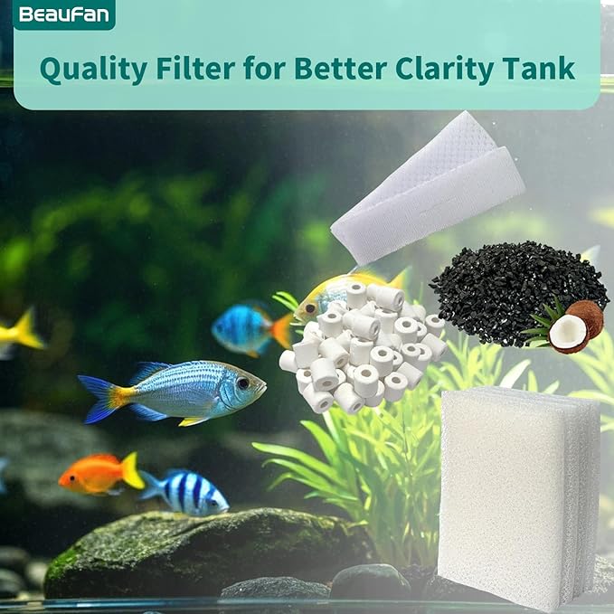13 Set Aquarium Filter Media Kits Replacement for Fluval C4 (40-70 Gal) Aquarium Power Filter, Includes 4 Foam Pads, 4 Tarpaulins, 4 Activated Carbons, 1 Ceramic Ring