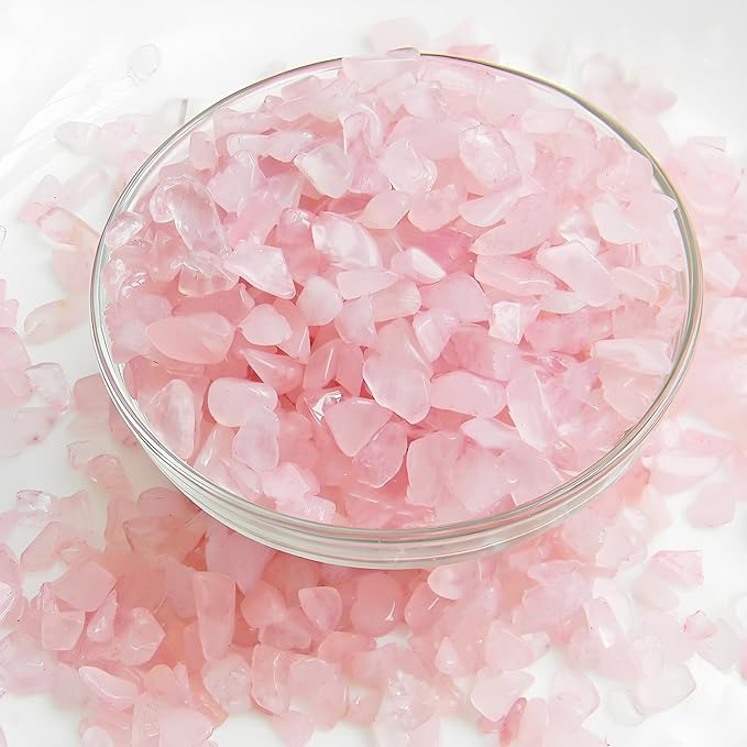 2lbs Rose Quartz Crystals, Vase Filler Stones, Pink Crushed Rose Quartz Chips, Decorative Marbles for Vases, Pebbles for Indoor Plants, Gravel for Fish Tank Aquarium